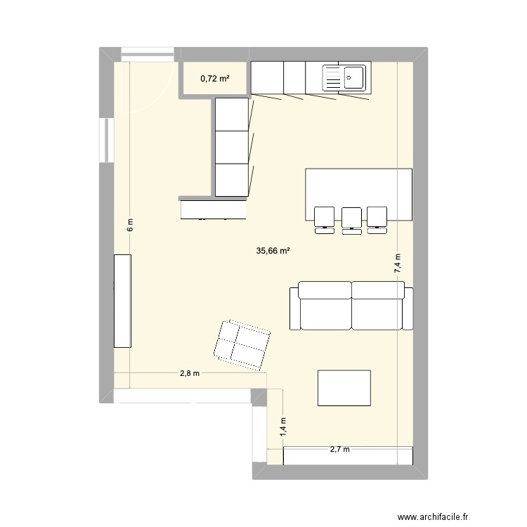 FLOIRAC. Plan de 2 pièces et 36 m2