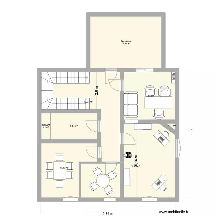 Etage1 VDA Bureau. Plan de 8 Pièces et 92 m²