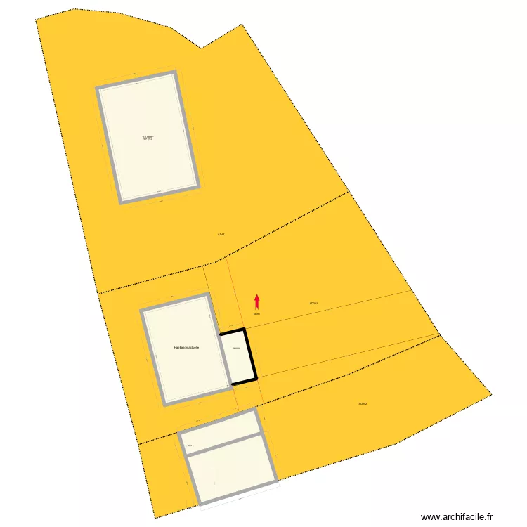 Plan cadastre avec extension. Plan de 5  et 292 m²
