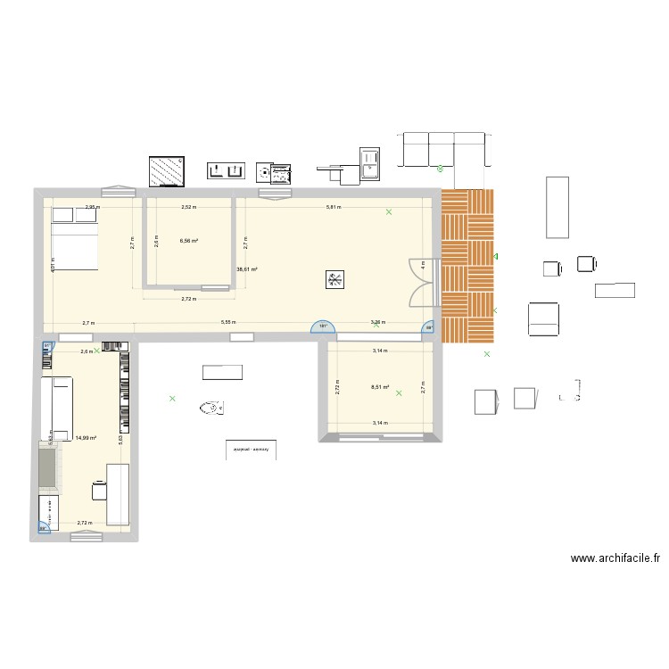 MEYRARGUES PLAN VIDE APRES MODIF OUVERTURES. Plan de 4 pièces et 69 m2