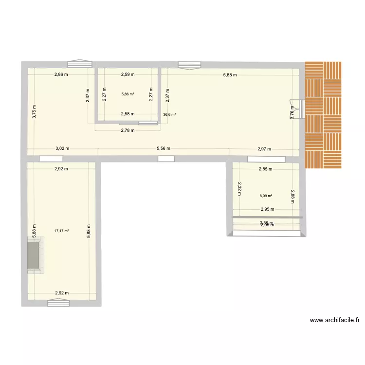 MEYRARGUES PLAN VIDE APRES MODIF OUVERTURES. Plan de 4 pièces et 68 m²