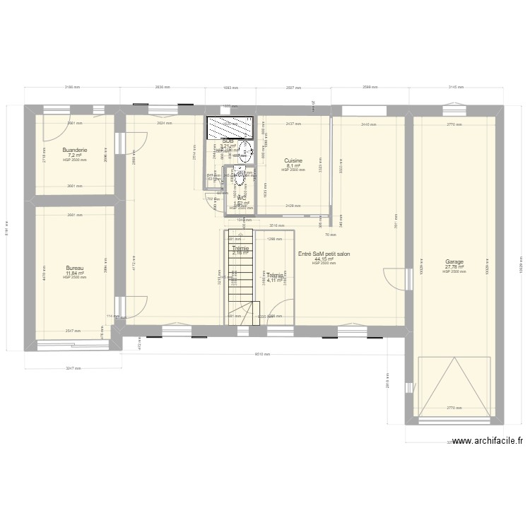 SDB RdC SAM Garage buanderie bureau V2. Plan de 9 pièces et 118 m2