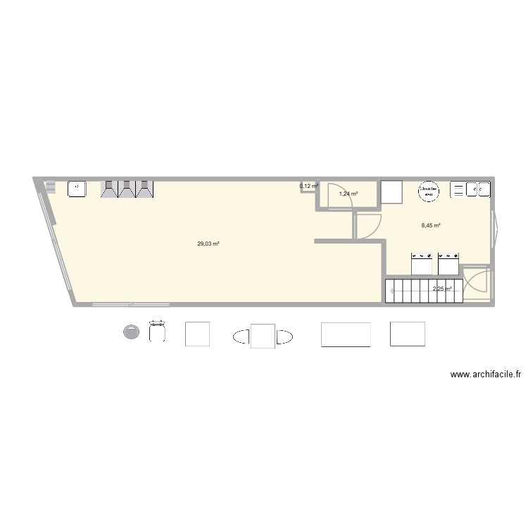 Local sans rien. Plan de 5 pièces et 41 m2