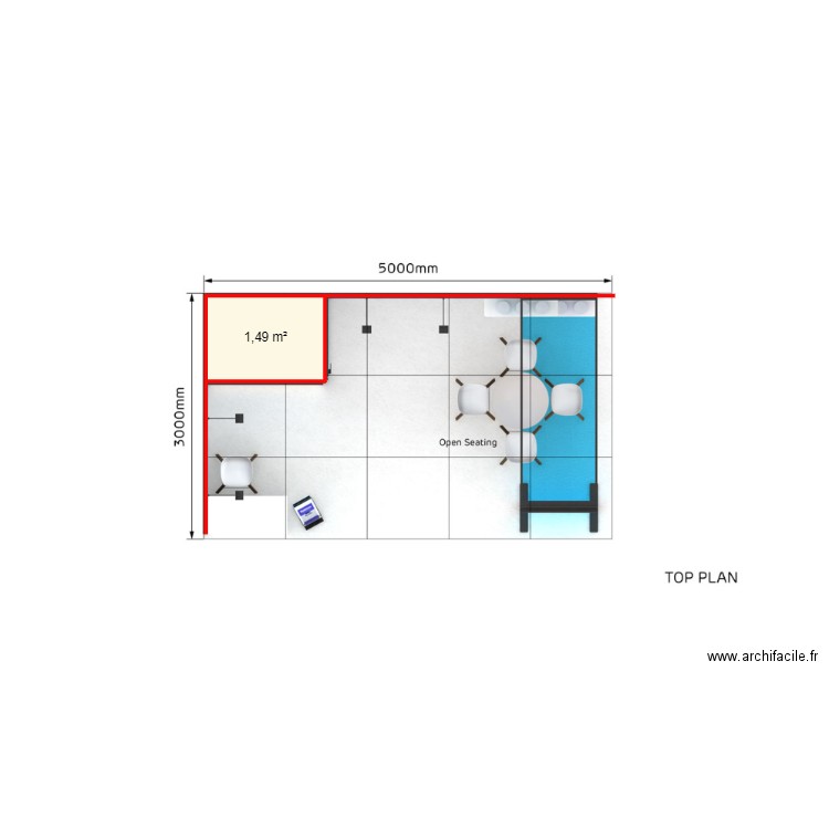 stand. Plan de 1 pièce et 1 m2