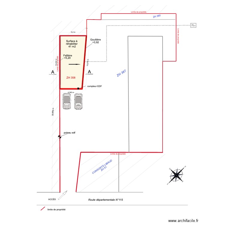 plan de masse grange parking. Plan de 1 pièce et 45 m2