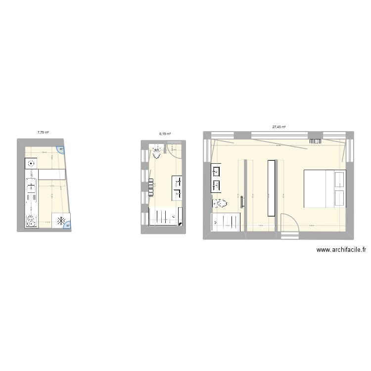 Plan chambre  en modif. Plan de 3 pièces et 41 m2