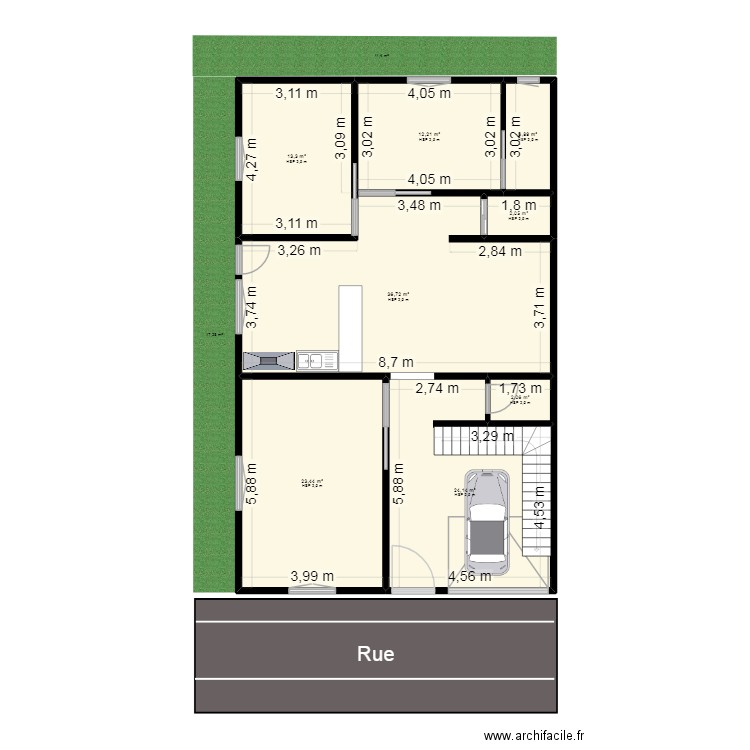 RDC2. Plan de 8 pièces et 118 m2