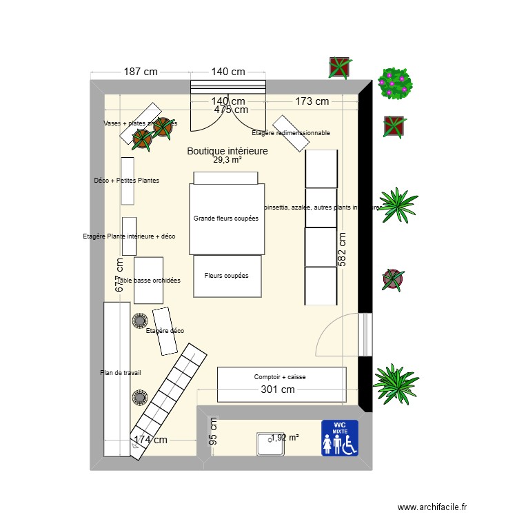 Plan Boutique Eglantine Fleurs. Plan de 0 pièce et 0 m2