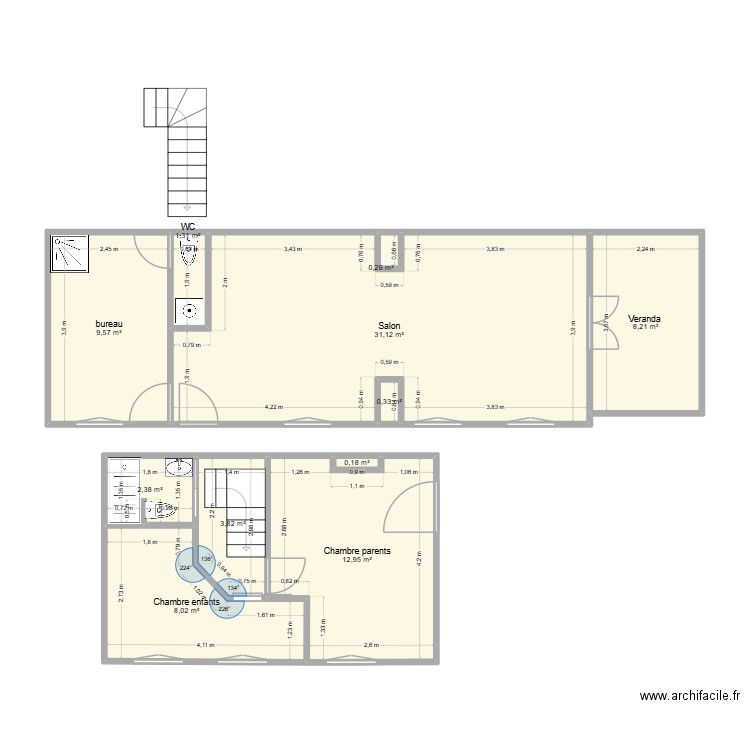 RDC LILAS. Plan de 11 pièces et 78 m2