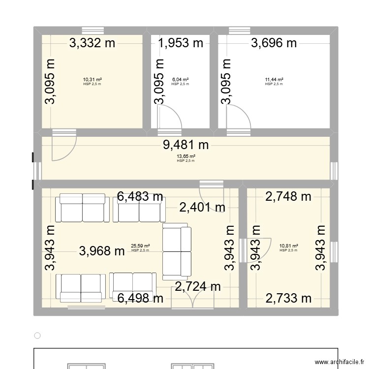 mklnb,. Plan de 6 pièces et 78 m2