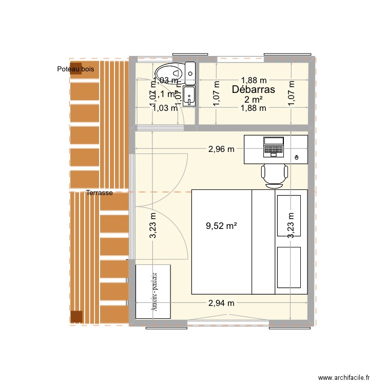 Abri jardin2. Plan de 3 pièces et 13 m2