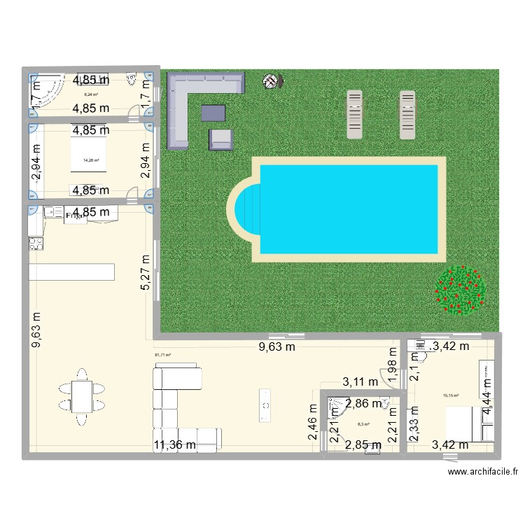 chez la famille. Plan de 5 pièces et 126 m2
