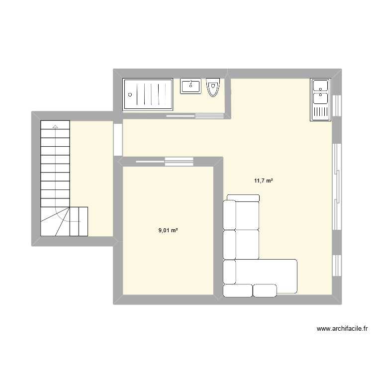 maison plus. Plan de 2 pièces et 30 m2