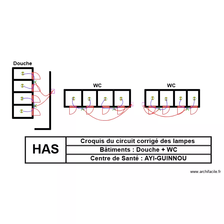 CIRCUIT CORRIGE DES LAMPES TOILETTE + DOUCHE CS AYI GUINNOU. Plan de 