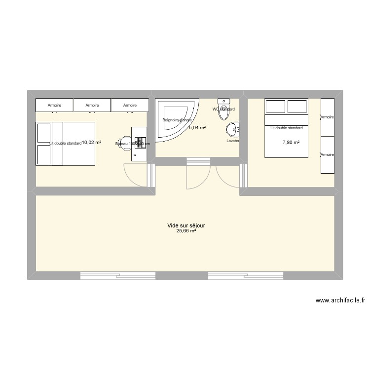 1er étage. Plan de 4 pièces et 49 m2