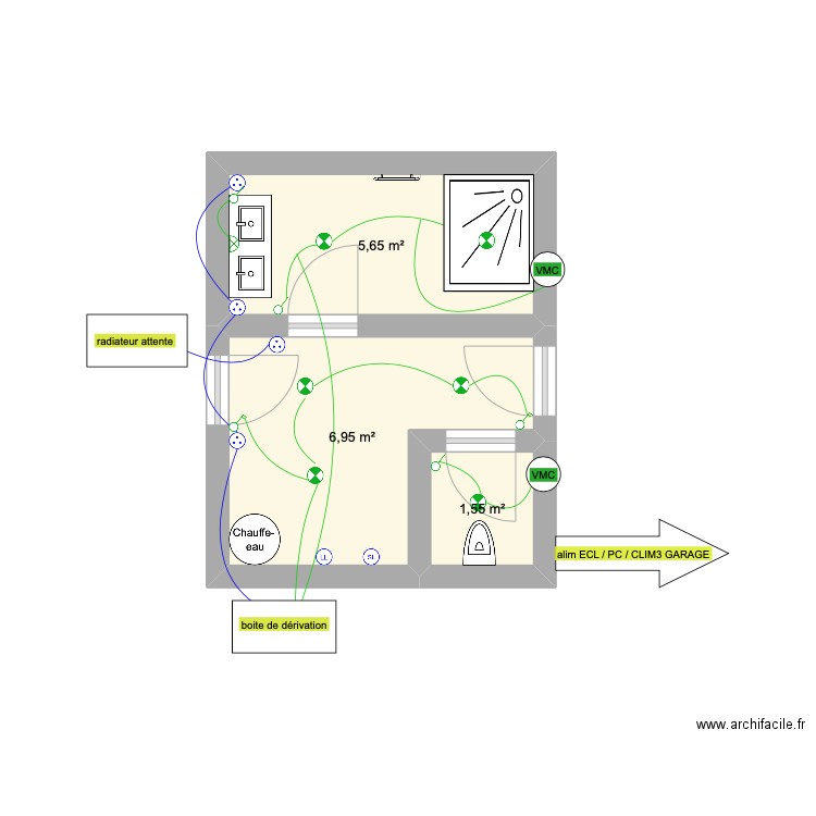 FLAUJAGUES. Plan de 3 pièces et 14 m2