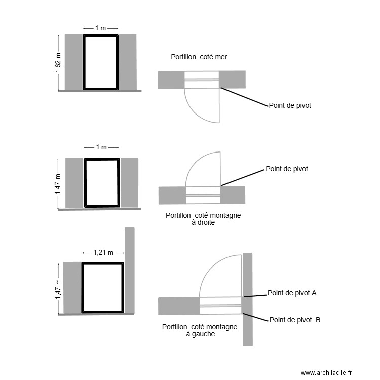 portillons. Plan de 3 pièces et 4 m2