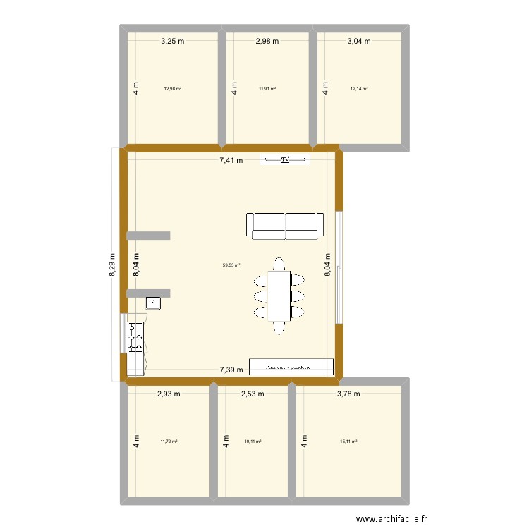 Maison. Plan de 7 pièces et 134 m2