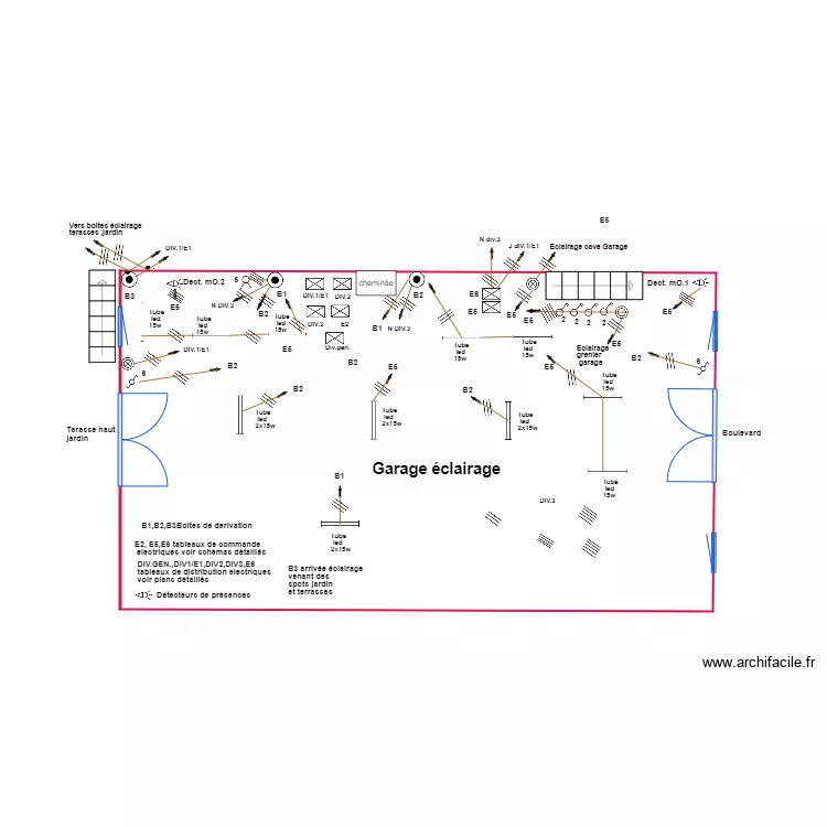 garage. Plan de 1  et 46 m²