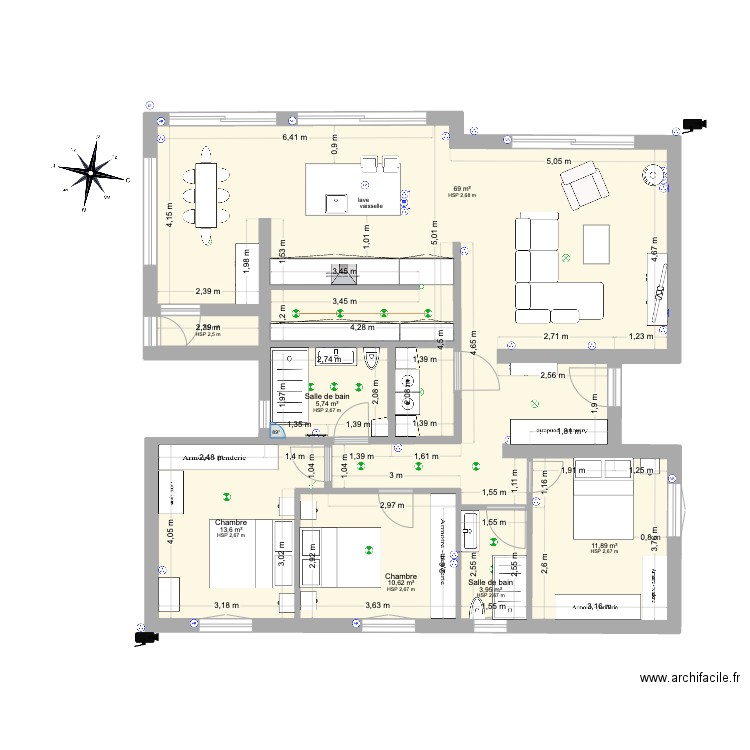 Maison complète. Plan de 7 pièces et 117 m2