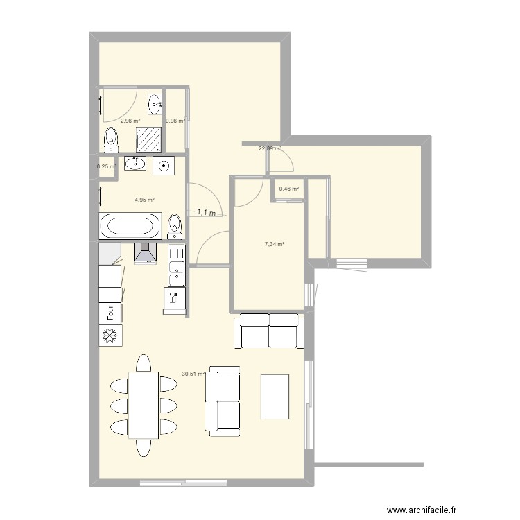 Les Cordettes meublés. Plan de 8 pièces et 70 m2