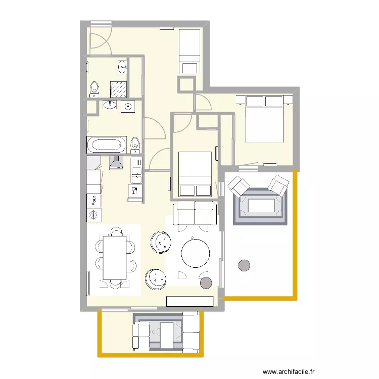 Les Cordettes meubl&eacute;s. Plan de 10 pièces et 77 m²