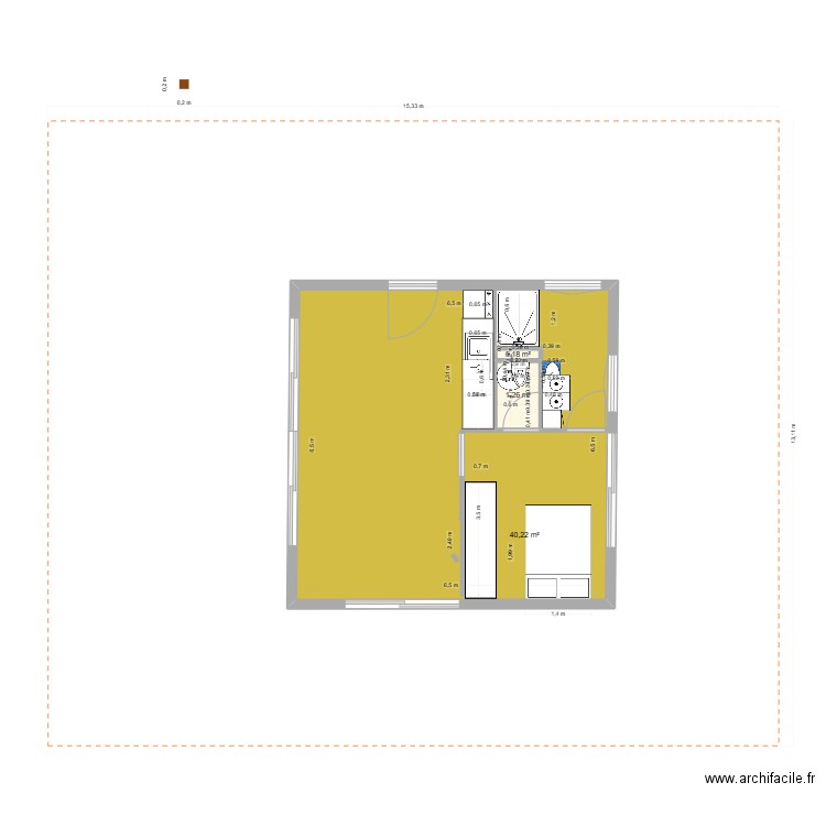 bungalow2. Plan de 3 pièces et 44 m2