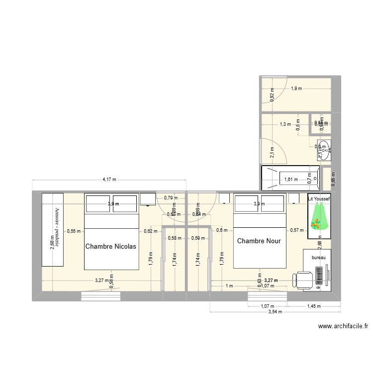 appart. Plan de 6 pièces et 26 m2