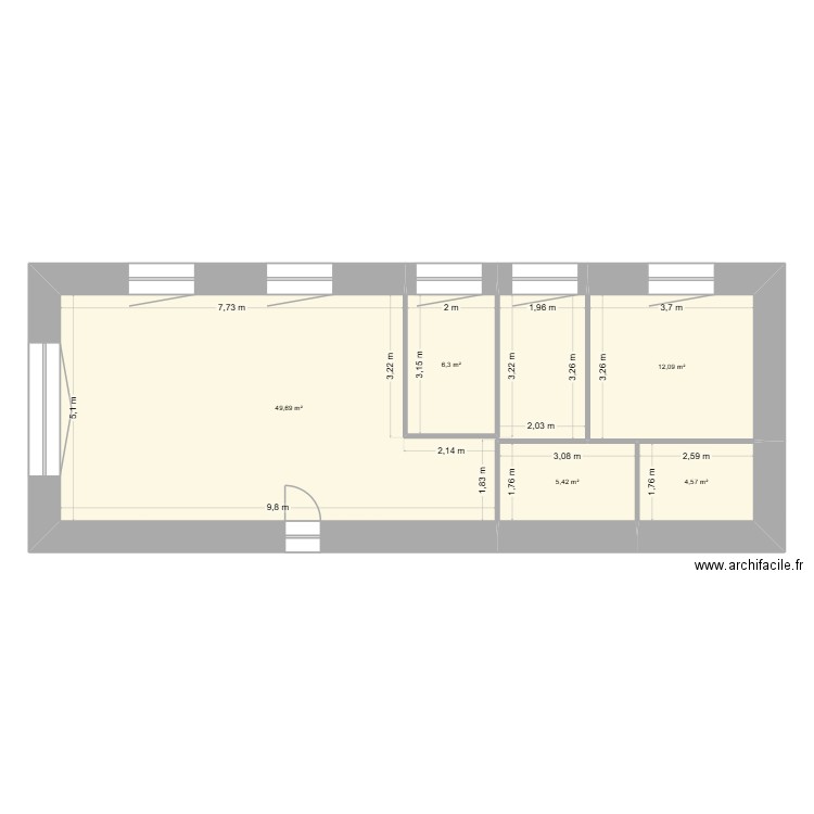 longere. Plan de 5 pièces et 78 m2