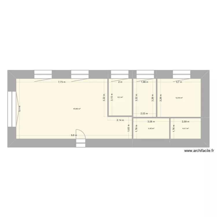 longere. Plan de 5 pièces et 78 m²