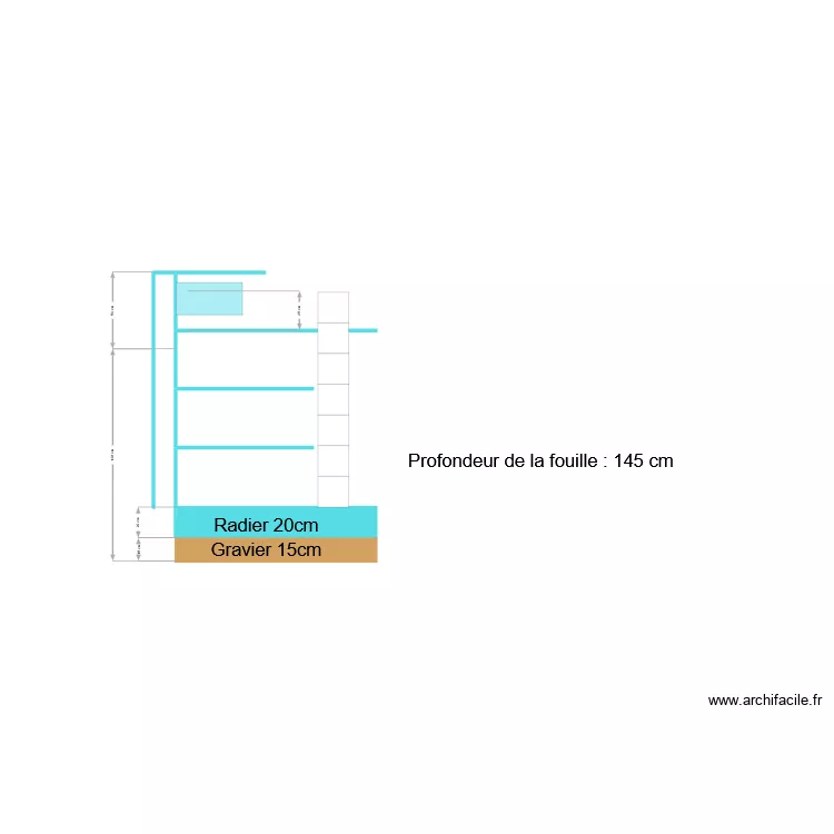 Piscine coupe Semi enterr&eacute;e 50cm. Plan de 