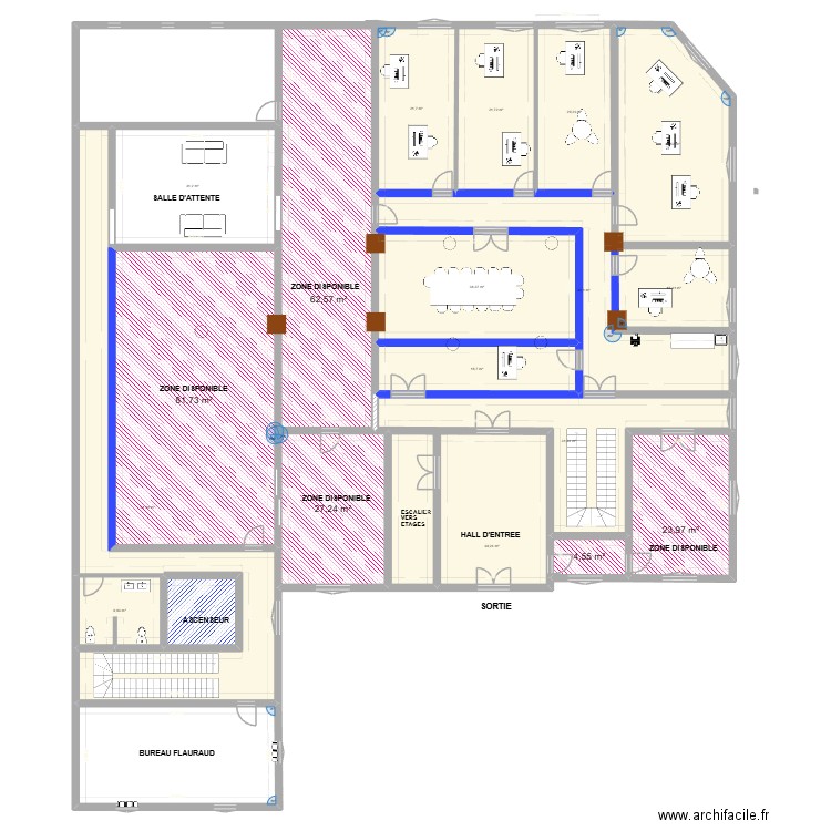 ESPACES Banque de France  - FLAURAUD. Plan de 20 pièces et 605 m2