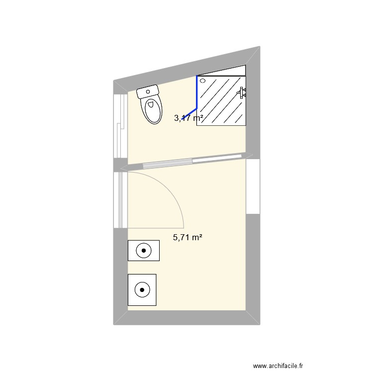 PLAN BENOIT. Plan de 2 pièces et 9 m2