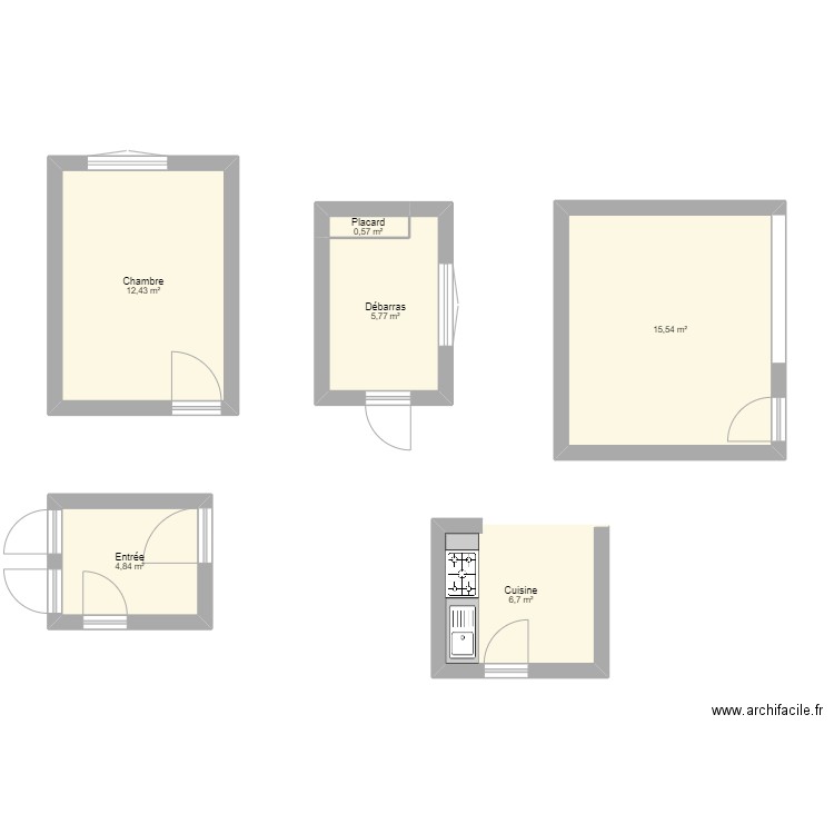 Projet_1. Plan de 6 pièces et 46 m2