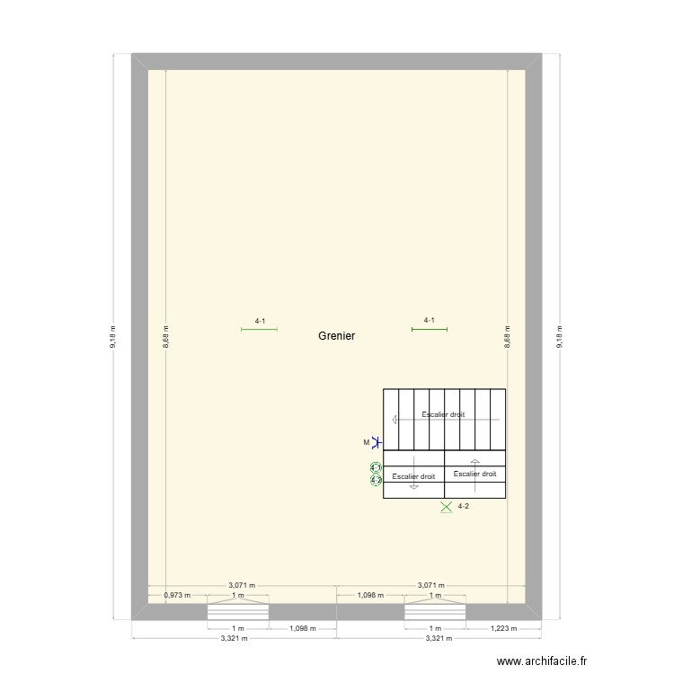 N°29 GRENIER. Plan de 1 pièce et 53 m2