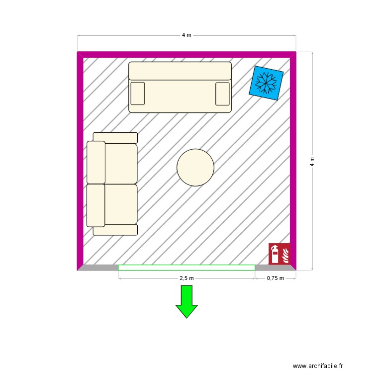 Loge L3. Plan de 1 pièce et 14 m2