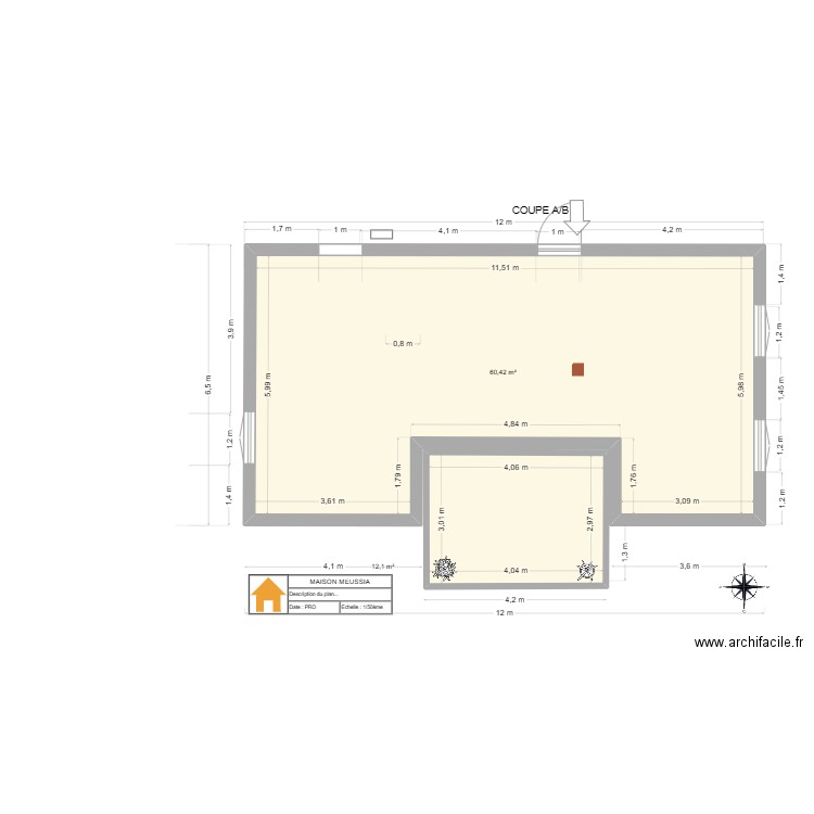 maison MEUSSIA plancher sans cloison. Plan de 4 pièces et 136 m2
