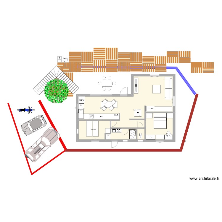 roc2b1. Plan de 2 pièces et 71 m2