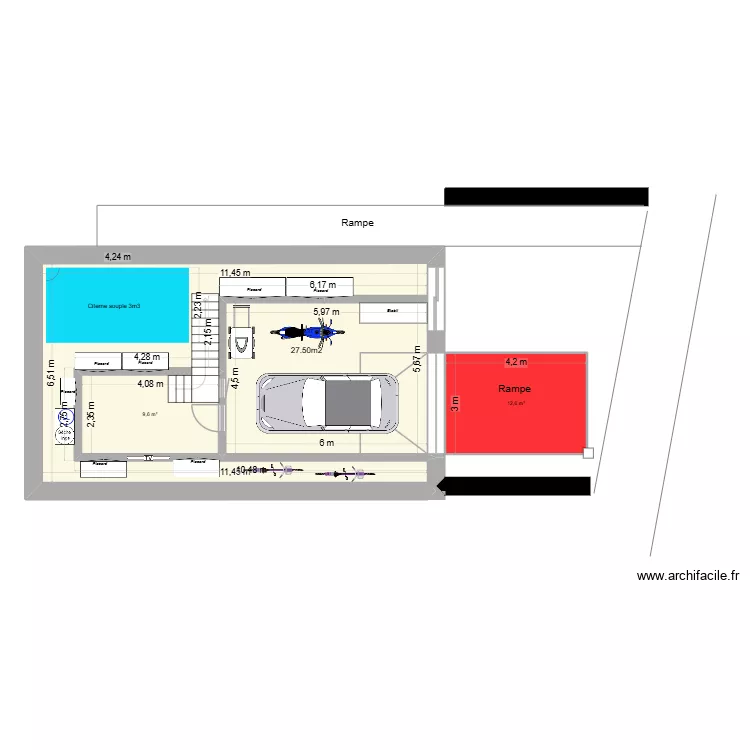 GARAGE ET BUANDERIE + RAMPE. Plan de 3 et 82 m² GARAGE ET BUANDERIE + RAMPE. Plan de 3 et 82 m²