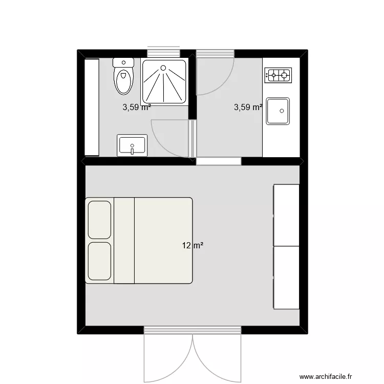 Cabane Bigogwe. Plan de 3 Pièces et 19 m²