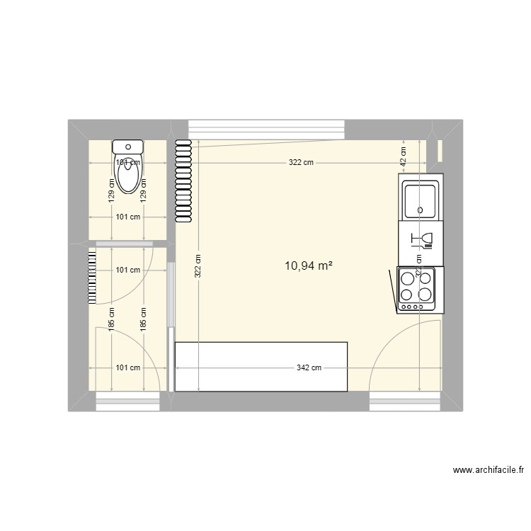 cuisine villers. Plan de 2 pièces et 14 m2