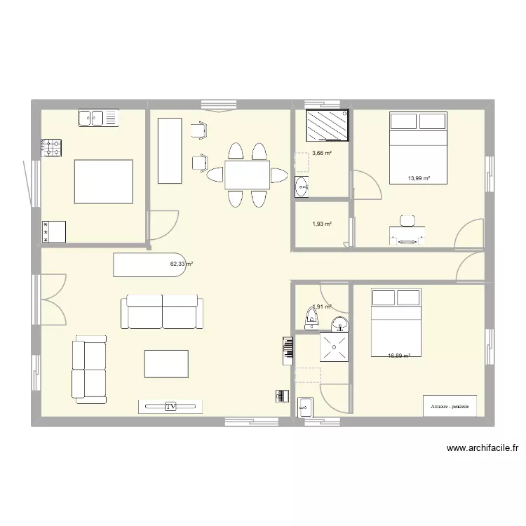 Petite villa de 3 pieces. Plan de 6  et 101 m²