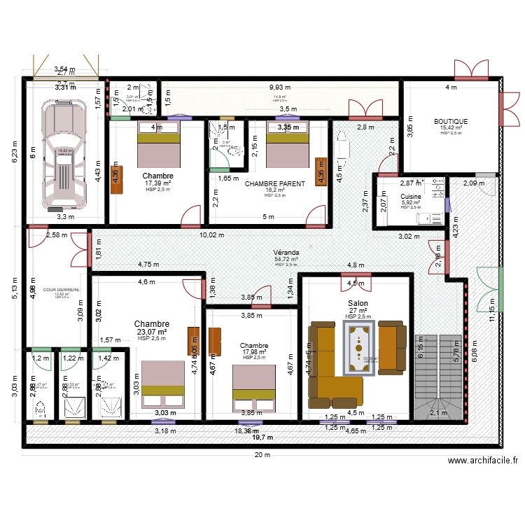 CHEIKH DIOP. Plan de 17 pièces et 278 m2