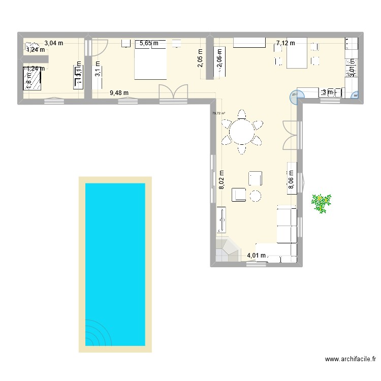MAISON EN TERRE. Plan de 1 pièce et 80 m2