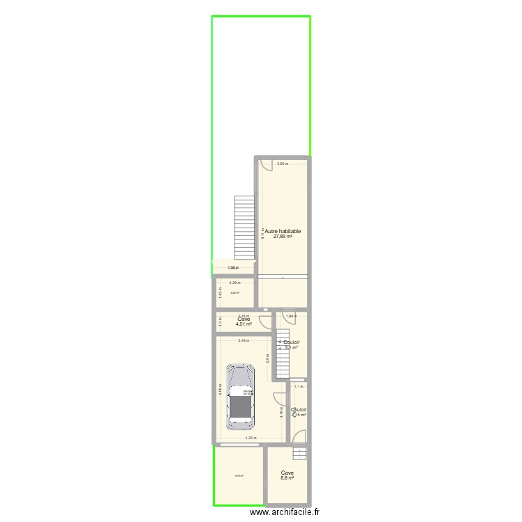 Jardin caves. Plan de 9 pièces et 97 m2