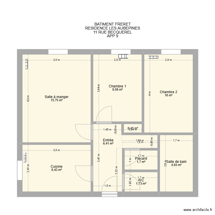 BAT ARMAND FRERET LGT11. Plan de 9 pièces et 58 m2
