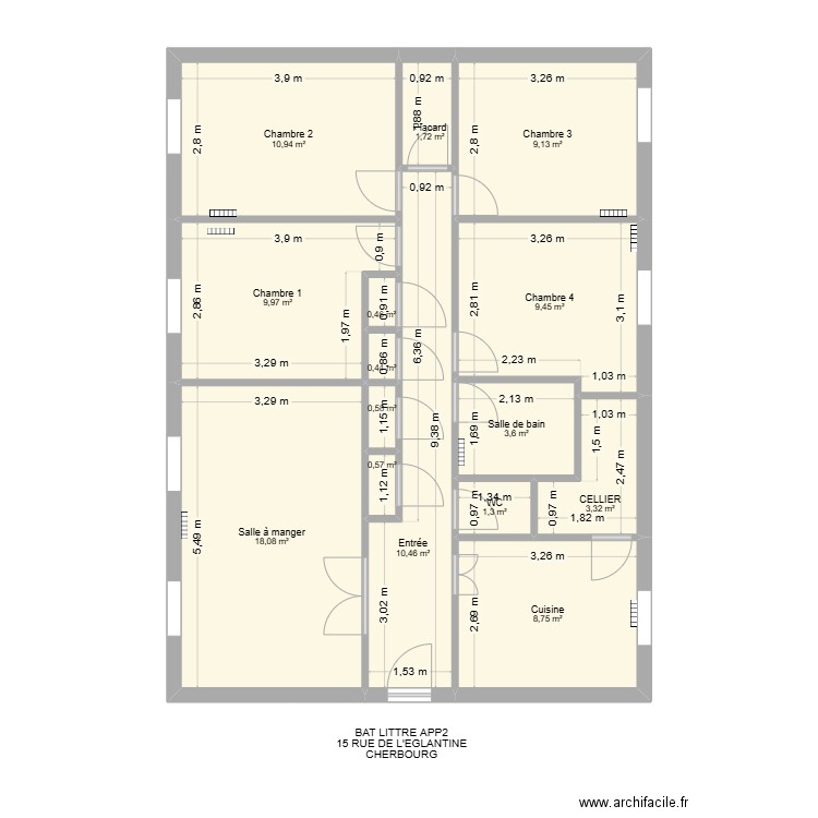 BAT LITTRE APP2. Plan de 15 pièces et 89 m2