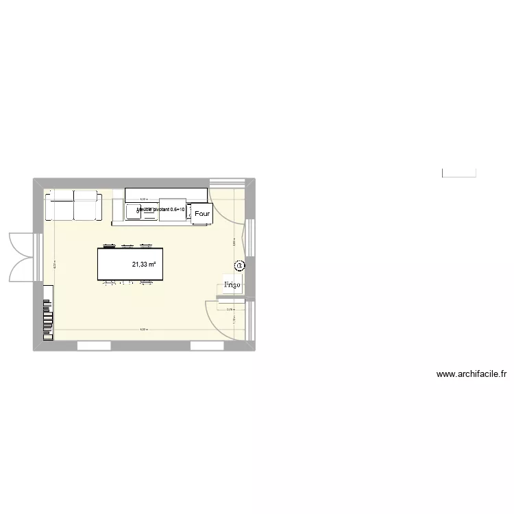 cuisne. Plan de 1  et 21 m²