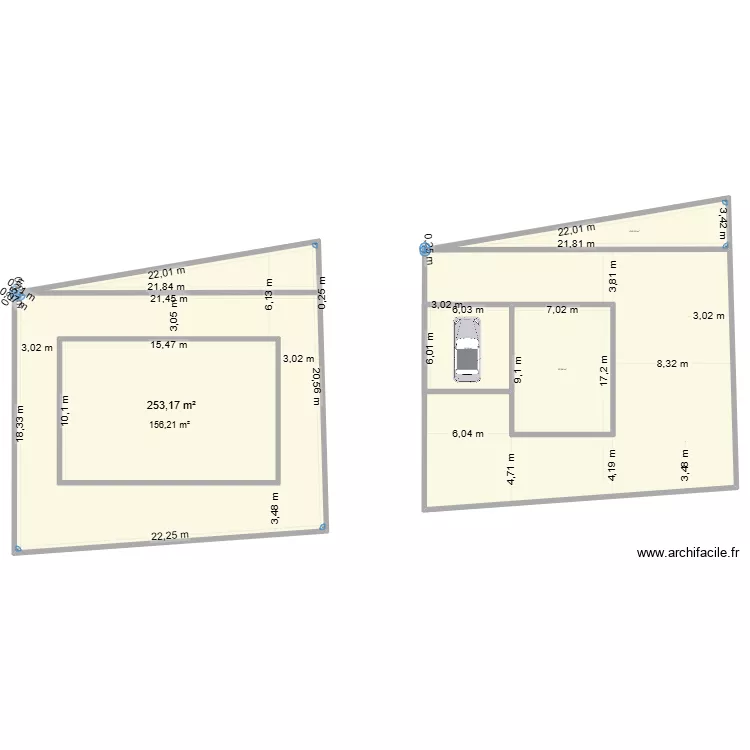 test maison en bas. Plan de 5  et 713 m²