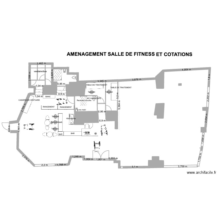 PLAN AVEC AMENAGEMENT ET COTATIONS 3. Plan de 3 pièces et 2 m2